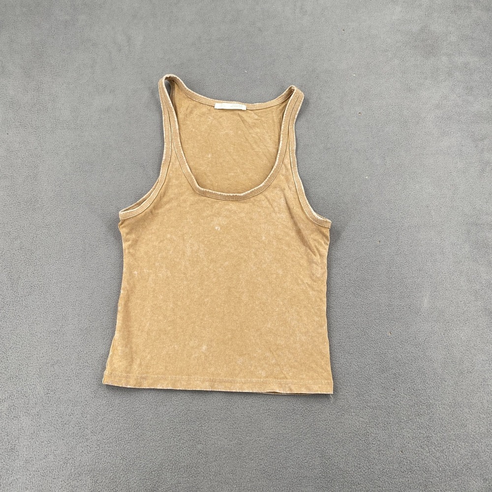 Zara Acid Wash Tank Top Small Tan Mustard Scoop Neck Sleeveless Basic Ribbed